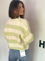 Mockneck Green Striped Cardigan