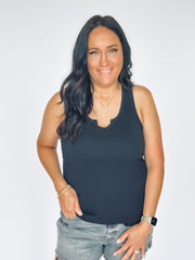 Black notched ribbed tank top