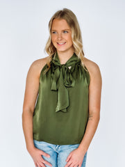 olive satin tank blouse