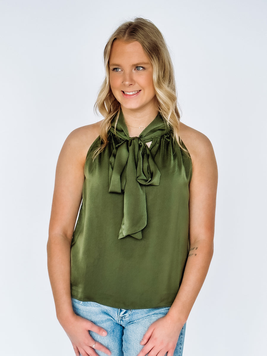 olive satin tank blouse