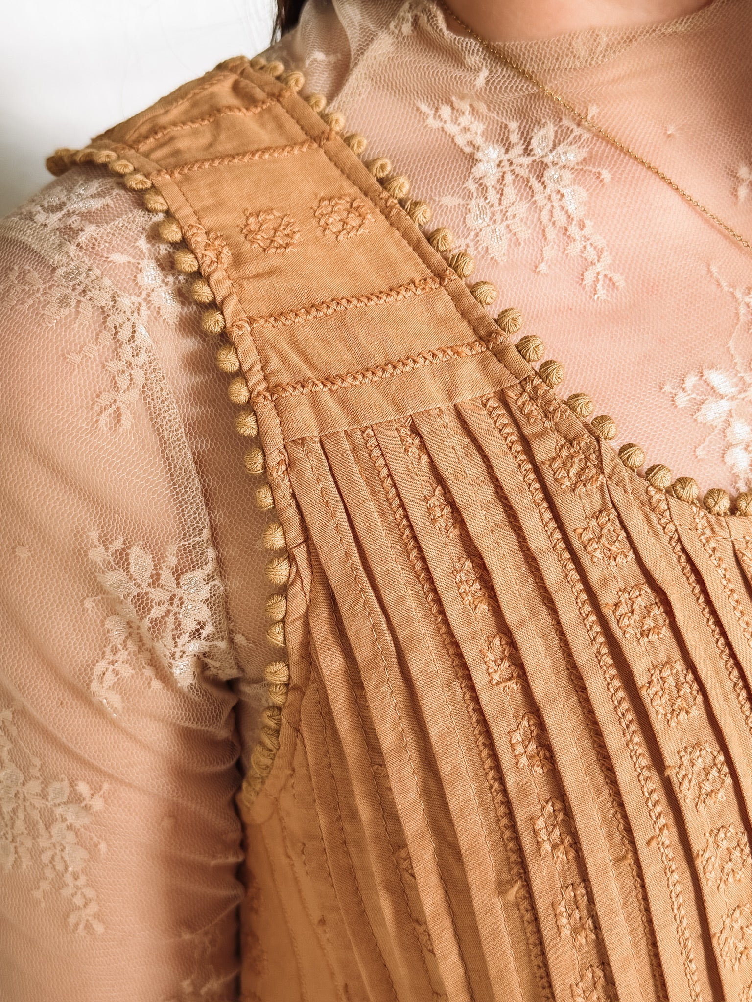 Camel Embroidered Mini Dress