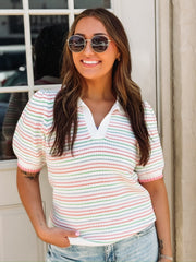 Pastel Multi Stripe Short Sleeve Sweater