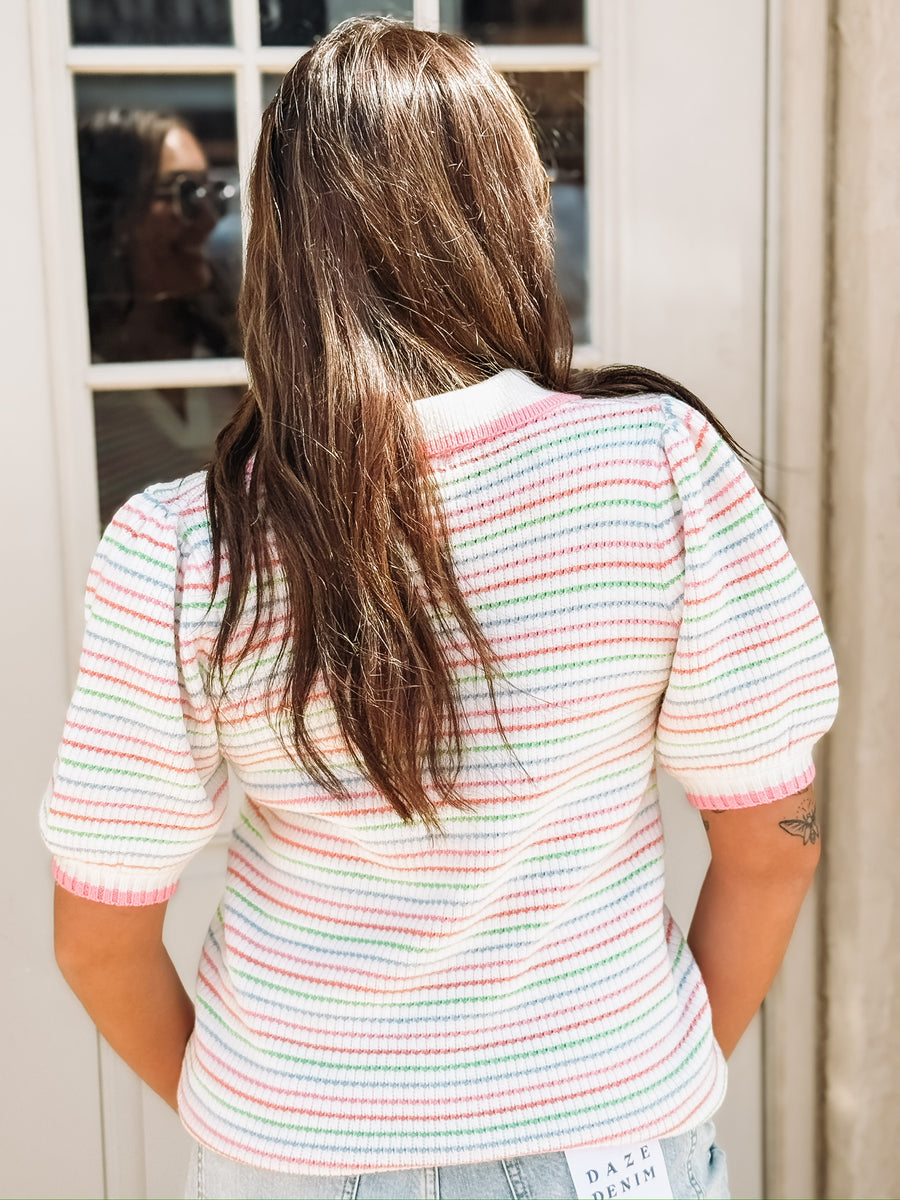 Pastel Multi Stripe Short Sleeve Sweater