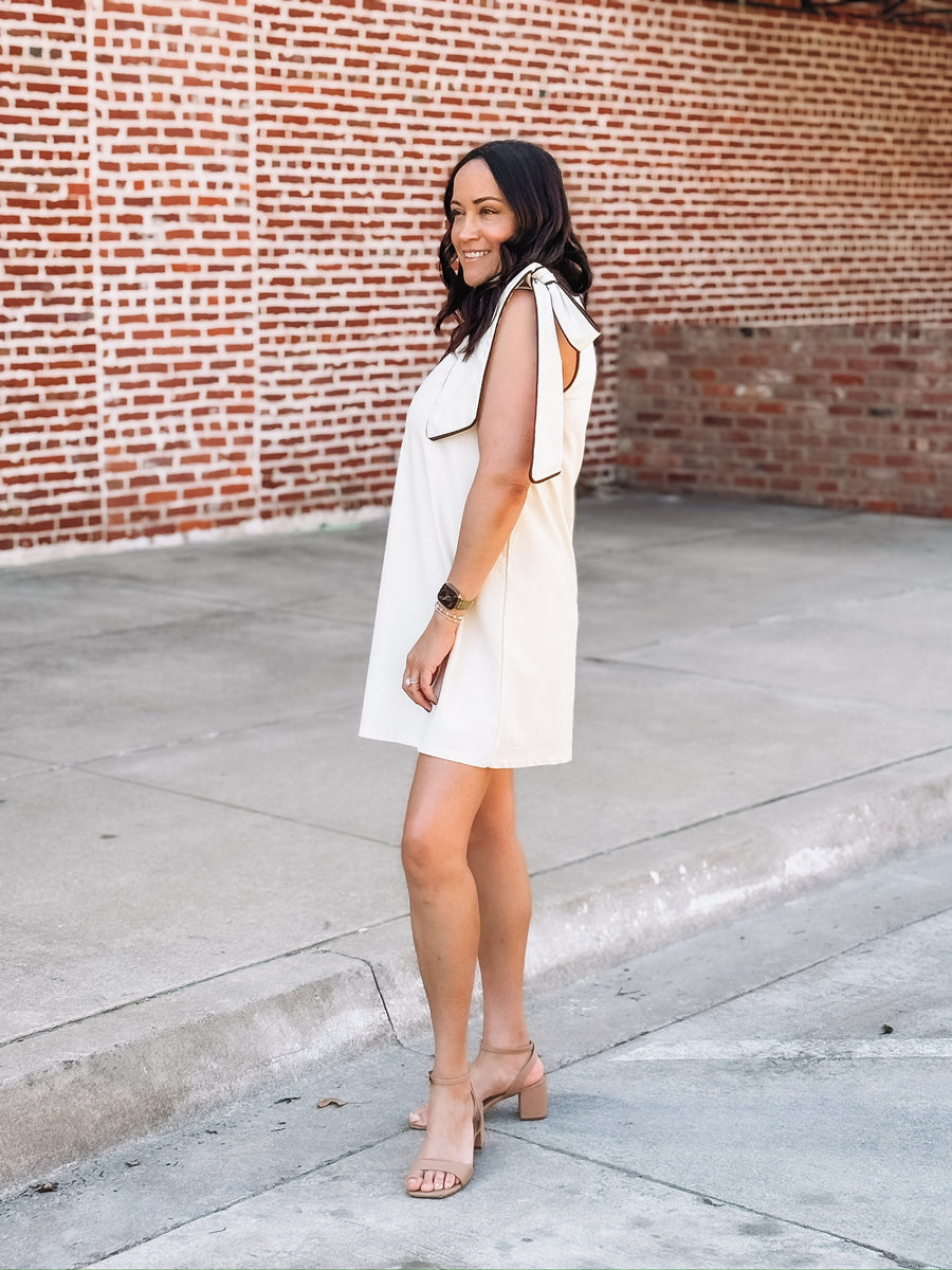 Brown Piped Bow Dress