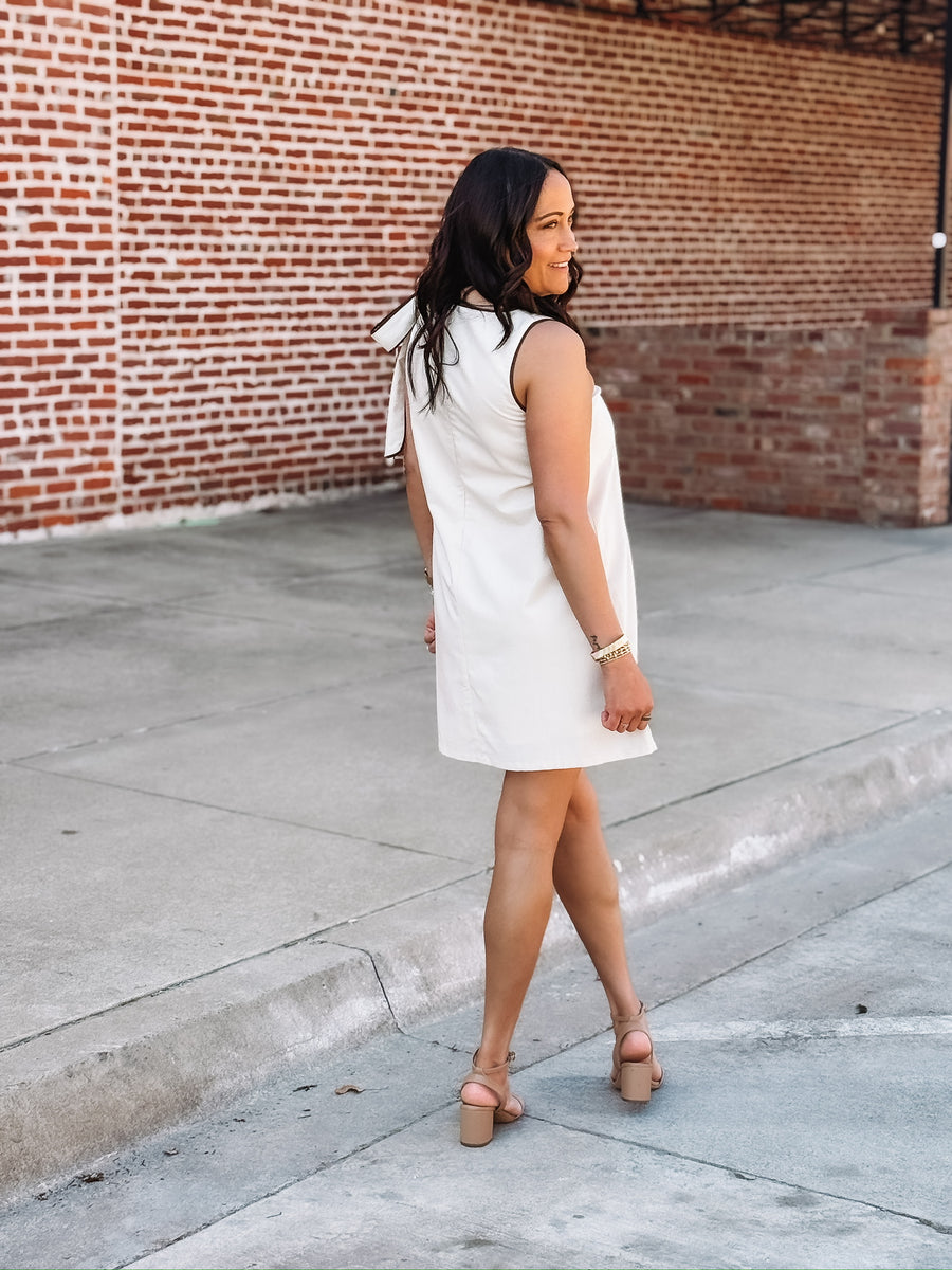 Brown Piped Bow Dress