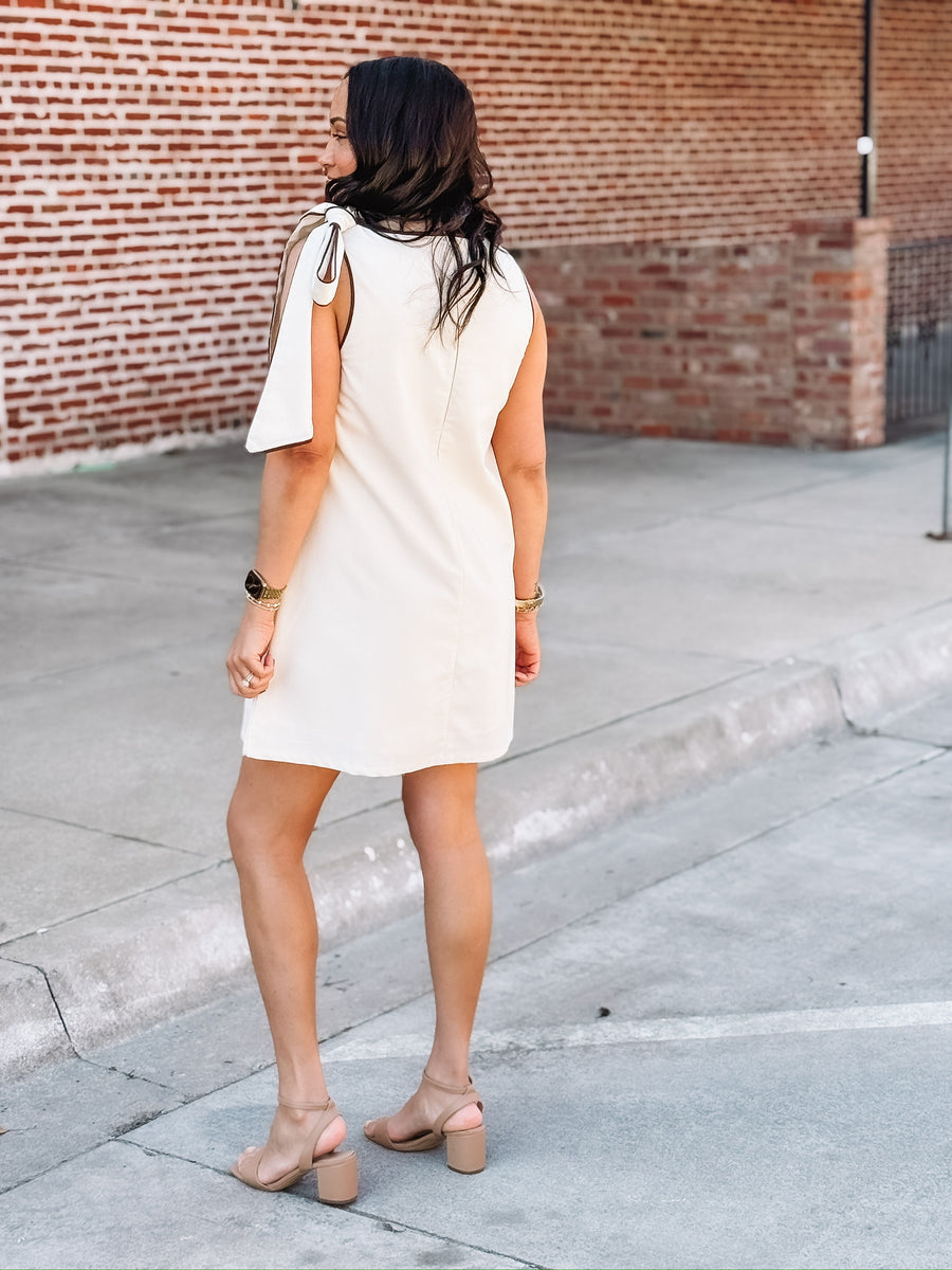Brown Piped Bow Dress