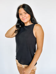 black criss cross strap tank