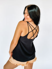 black criss cross strap tank