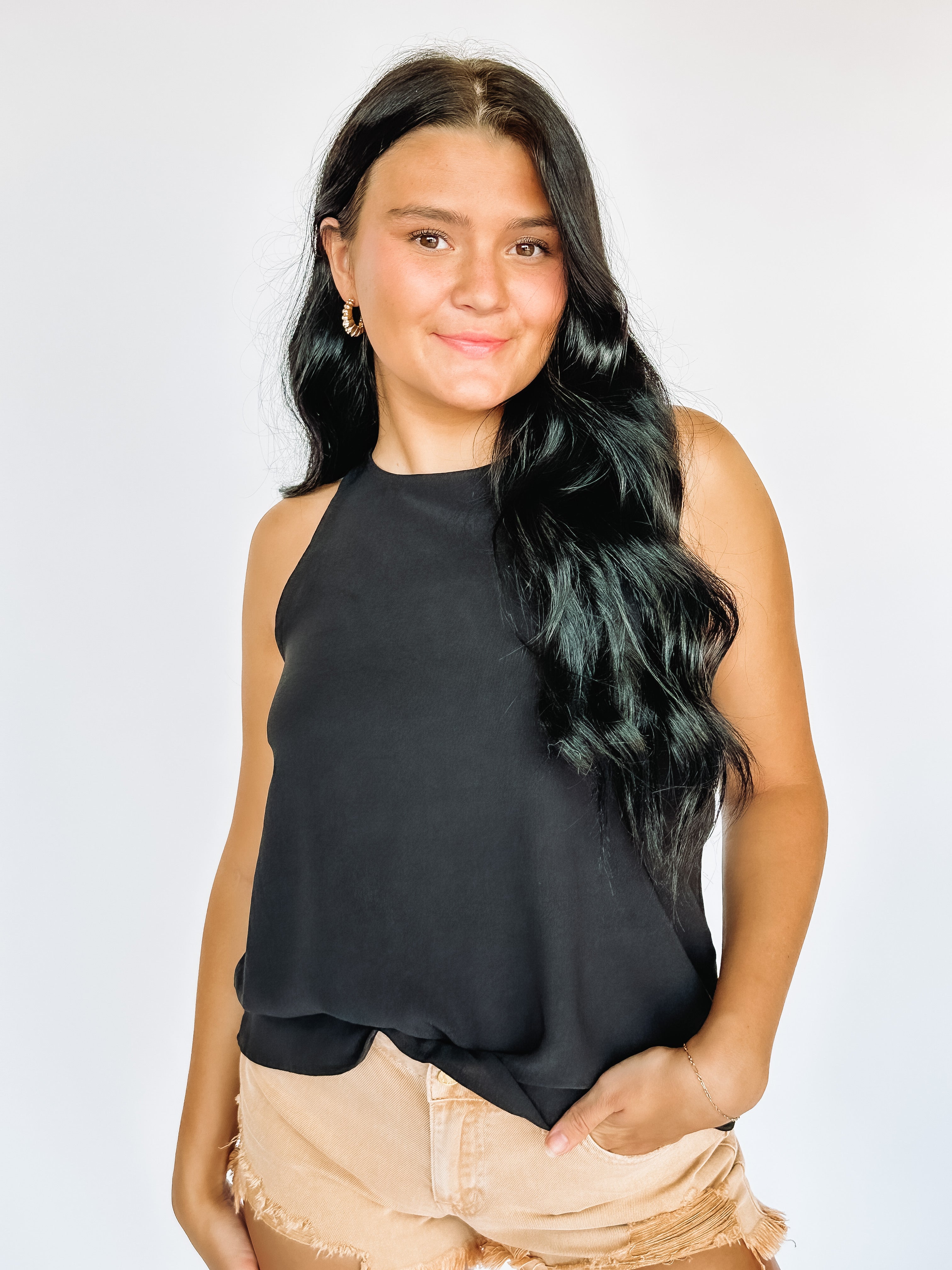 black criss cross strap tank