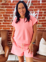 Pink textured short sleeve short set