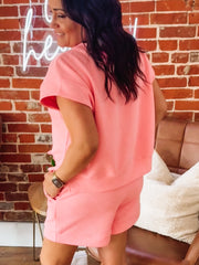 Pink textured short sleeve short set