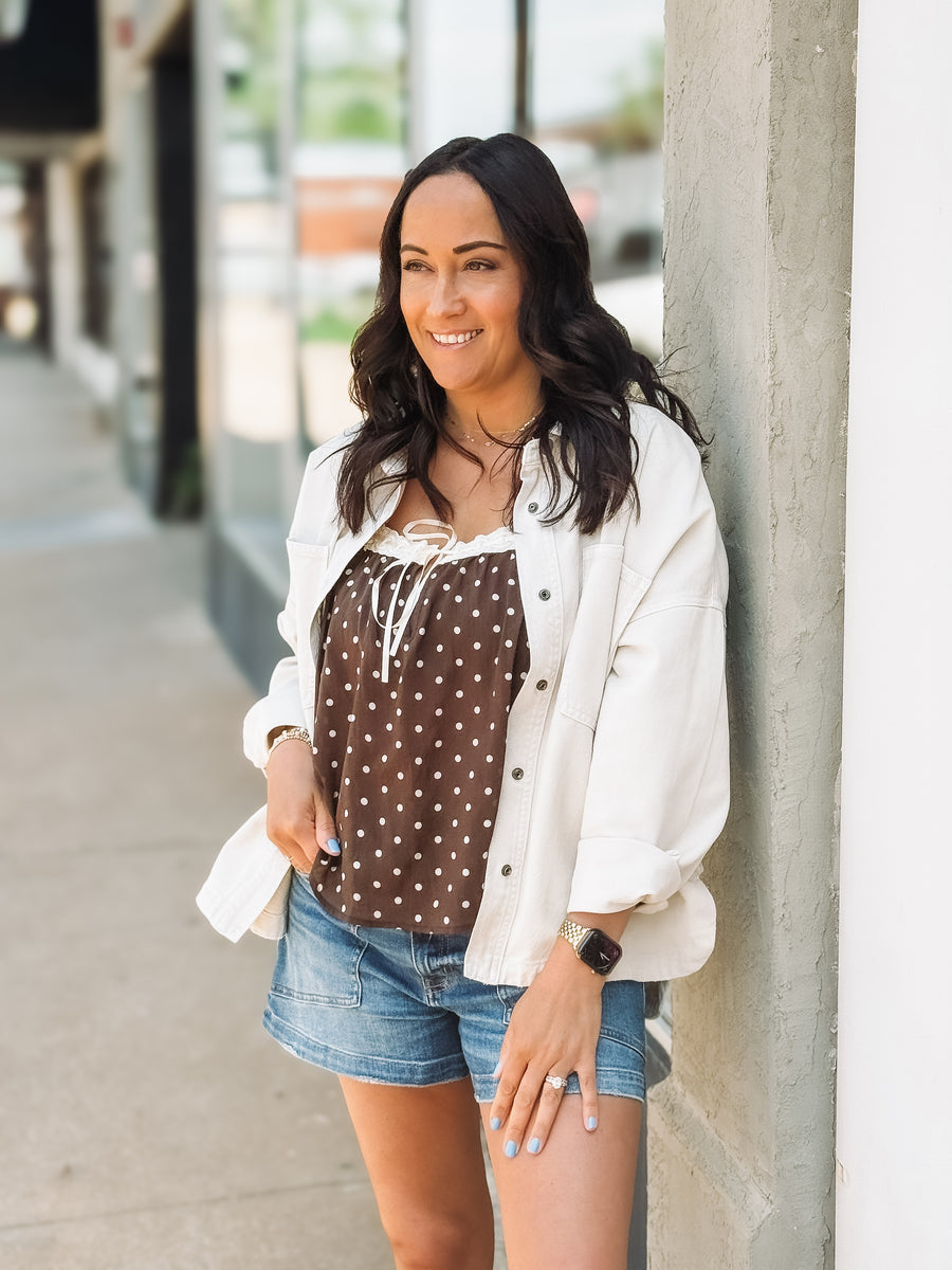 Brown And Cream Polka Dot Blouse