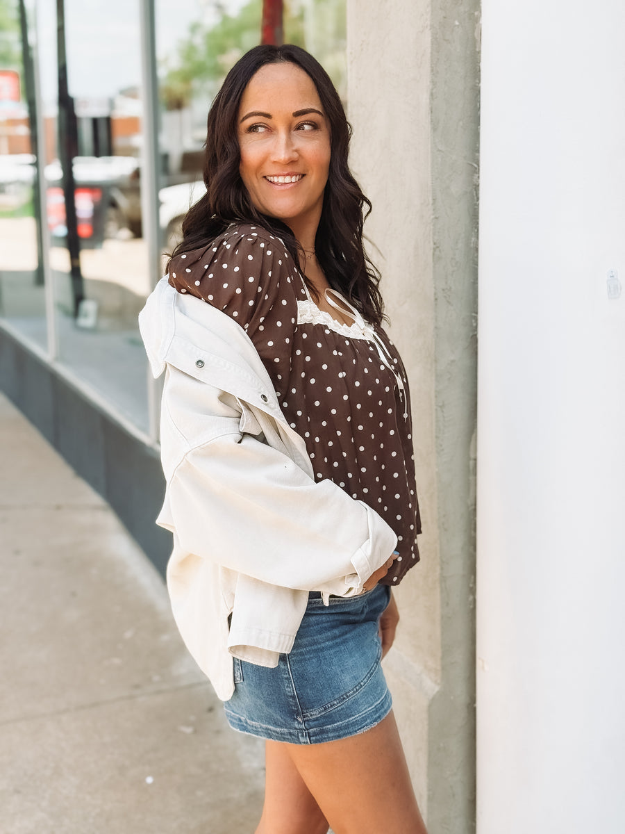 Brown And Cream Polka Dot Blouse