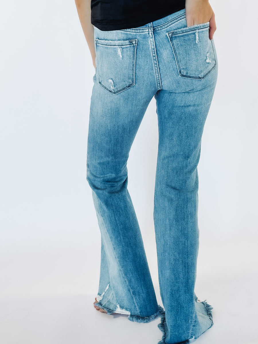 raw hem flare jeans
