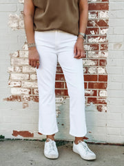 White cropped flare jeans by Daze