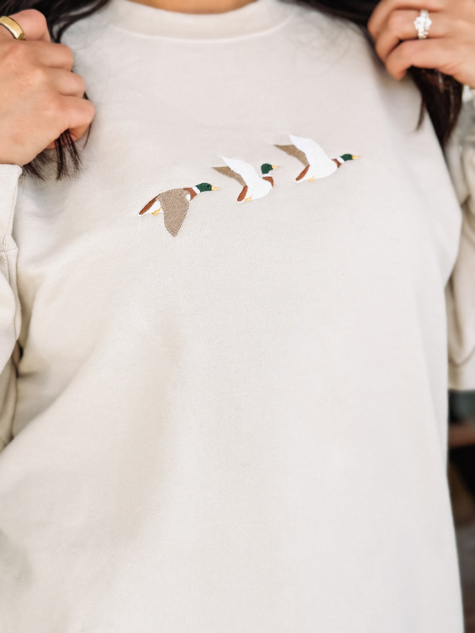 Mallared Embroidered Crewneck on a Cream Gildan.