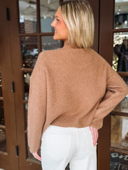 Mocha long sleeve  mock neck ribbed sweater