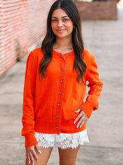 Orange Long Sleeve Scalloped Detail Cardigan