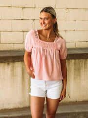 Pink Crochet Detail Peasant Top