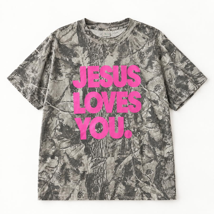 'Jesus Loves You' Camo Tee - Pink