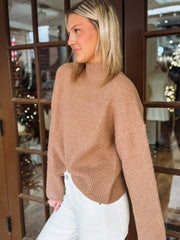Mocha long sleeve  mock neck ribbed sweater