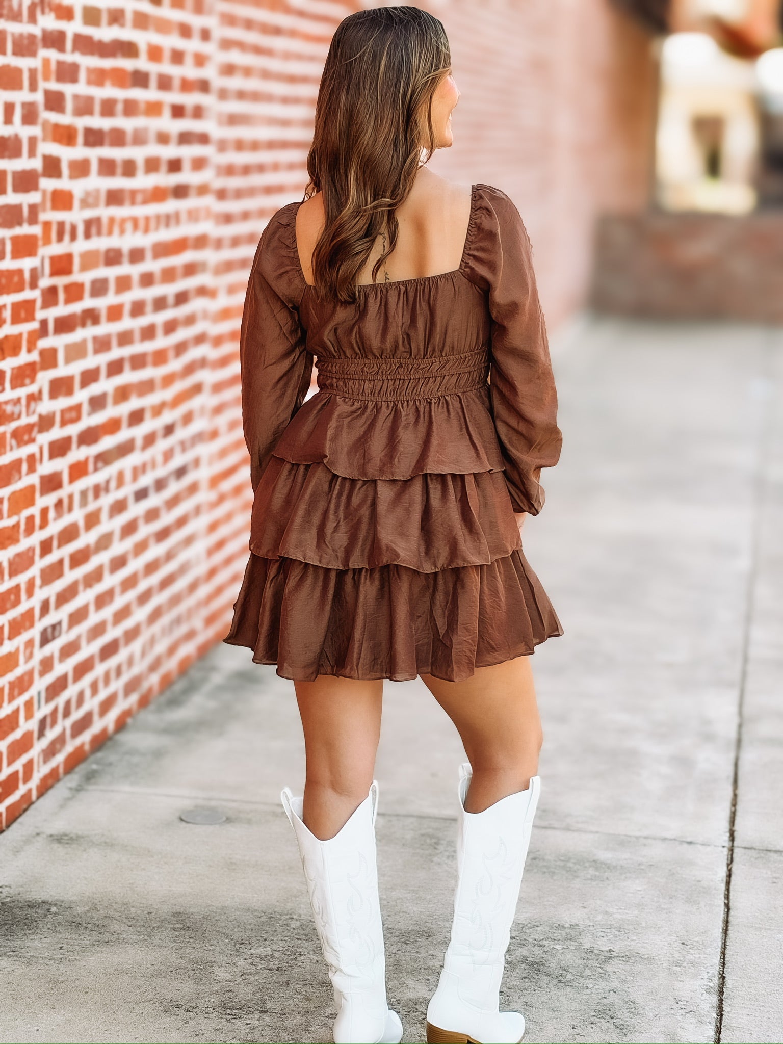 Ruffle detail long sleeve mini dress
