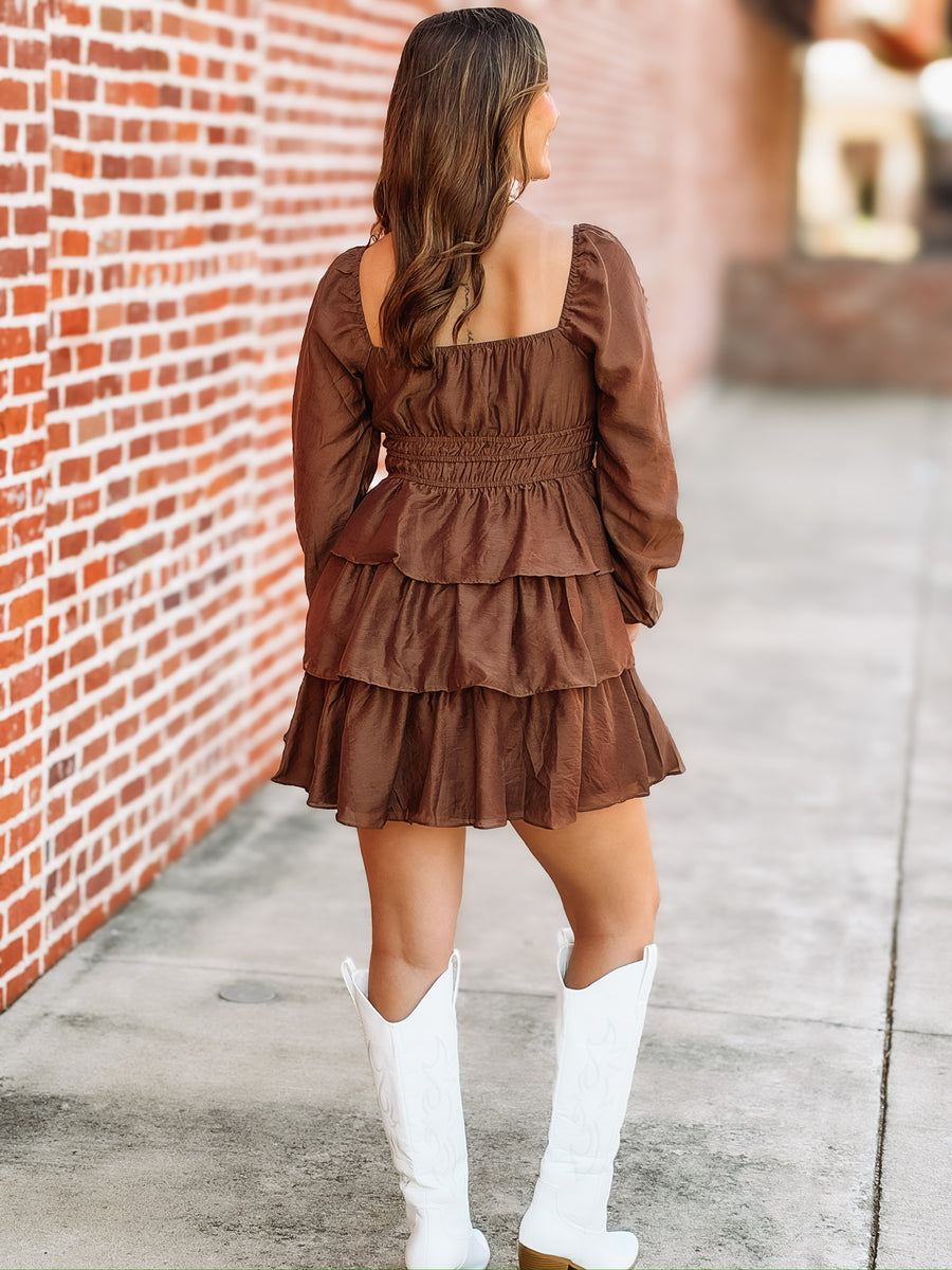 Ruffle detail long sleeve mini dress