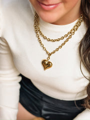 Adjustable extra long gold chain 3D heart pendant necklace
