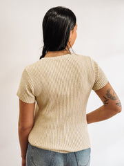 Taupe ribbed knit short sleeve.