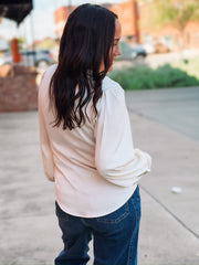 Women's satin crotchet detail button up blouse 