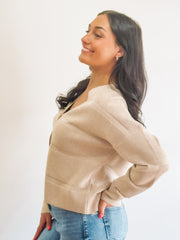 beige textured button up cardigan