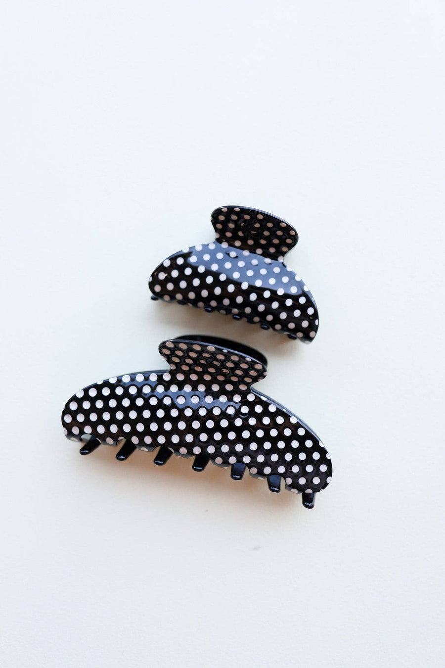 hair clips with black base and white polka dots