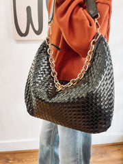 black woven shoulder purse 