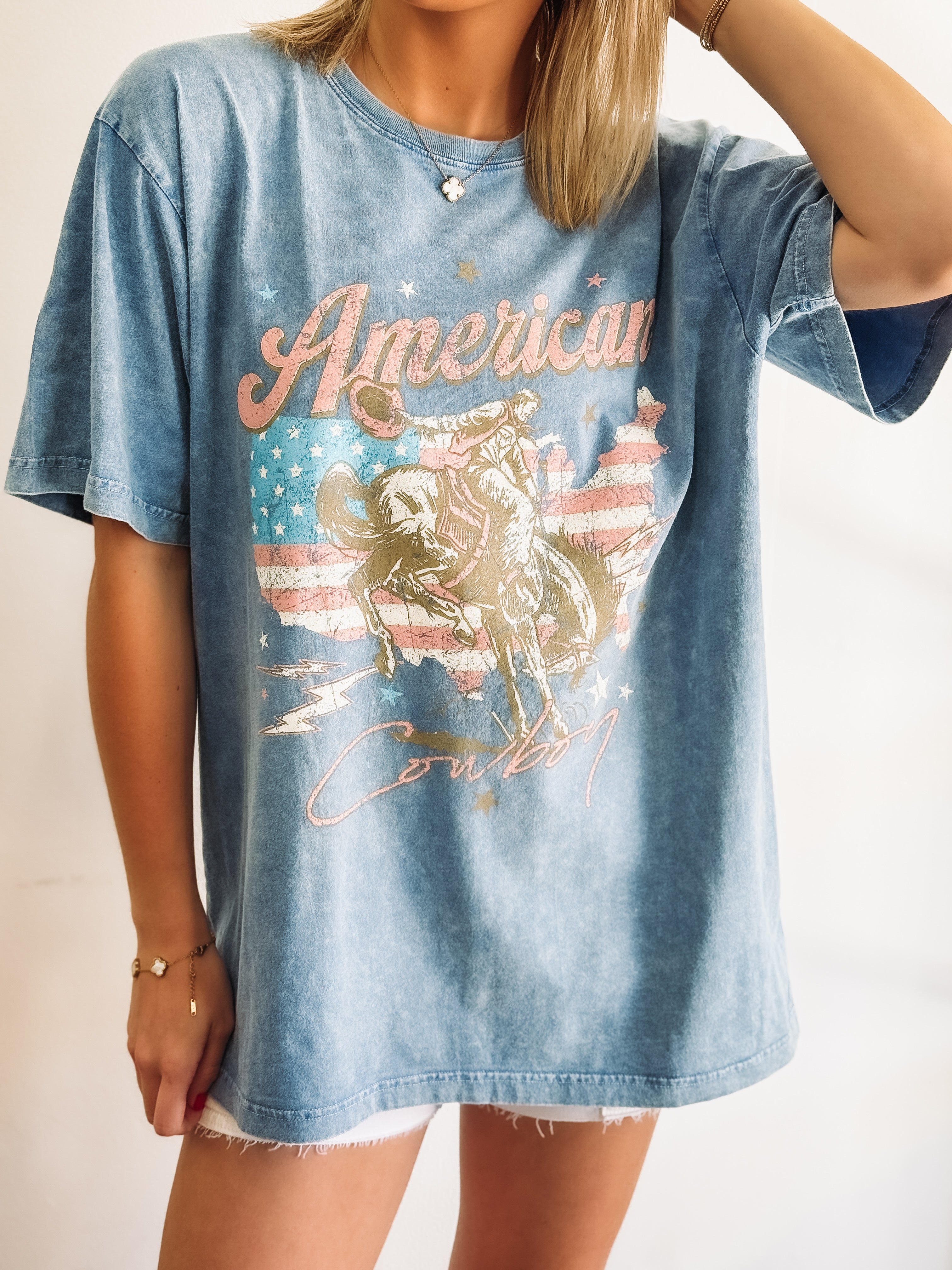 blue graphic tee