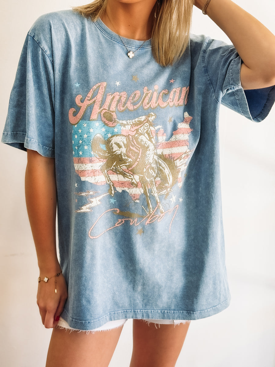 blue graphic tee