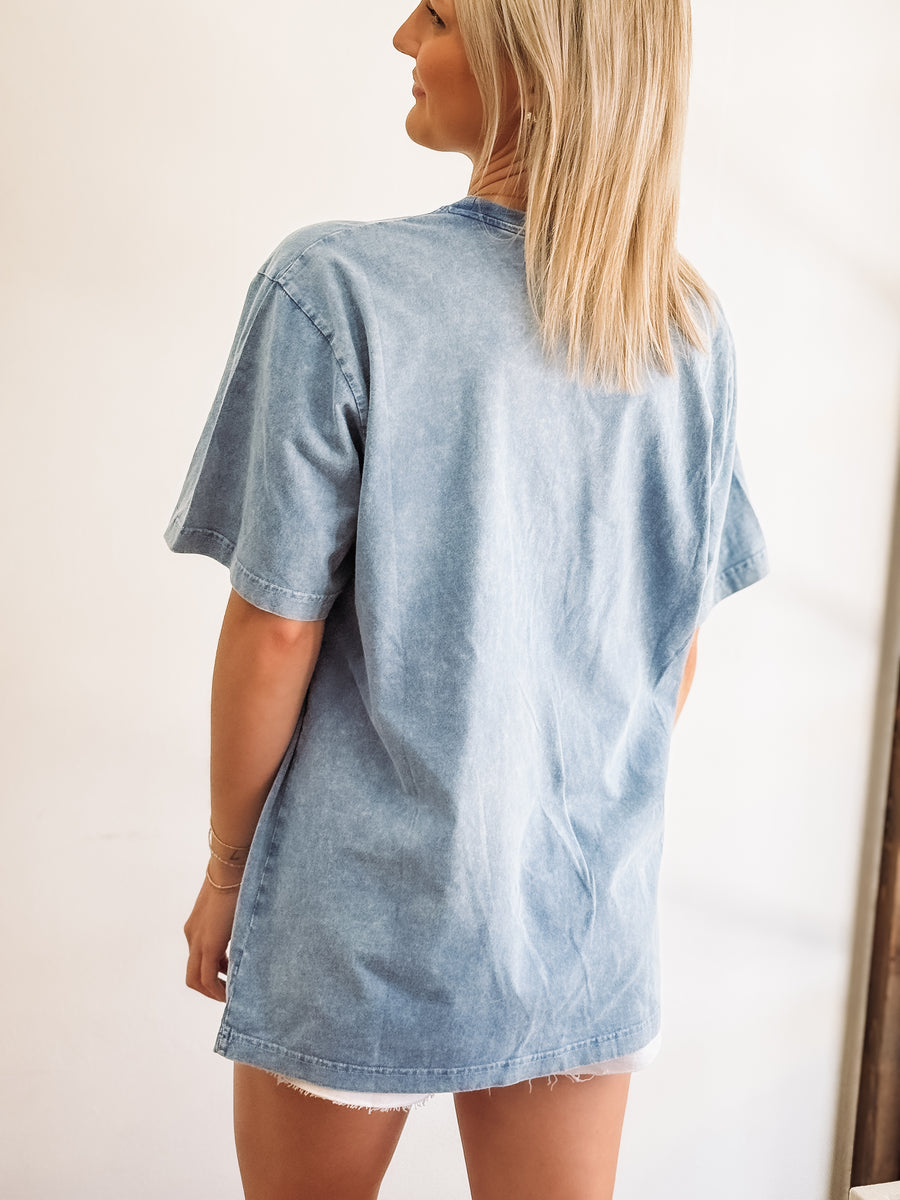 blue graphic tee