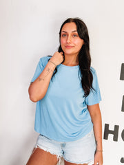 blue short sleeve modal top