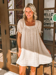 brown pinstripe squareneck dress