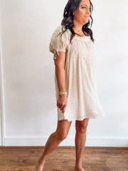 brown pinstripe squareneck dress