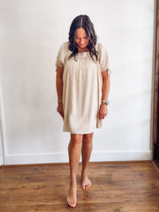 brown pinstripe squareneck dress