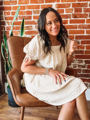 brown pinstripe squareneck dress