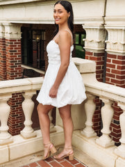 White spaghetti strapped bubble mini dress.