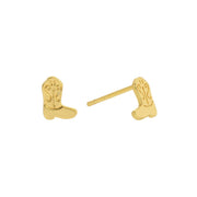 Gold cowboy boot earrings on a white background