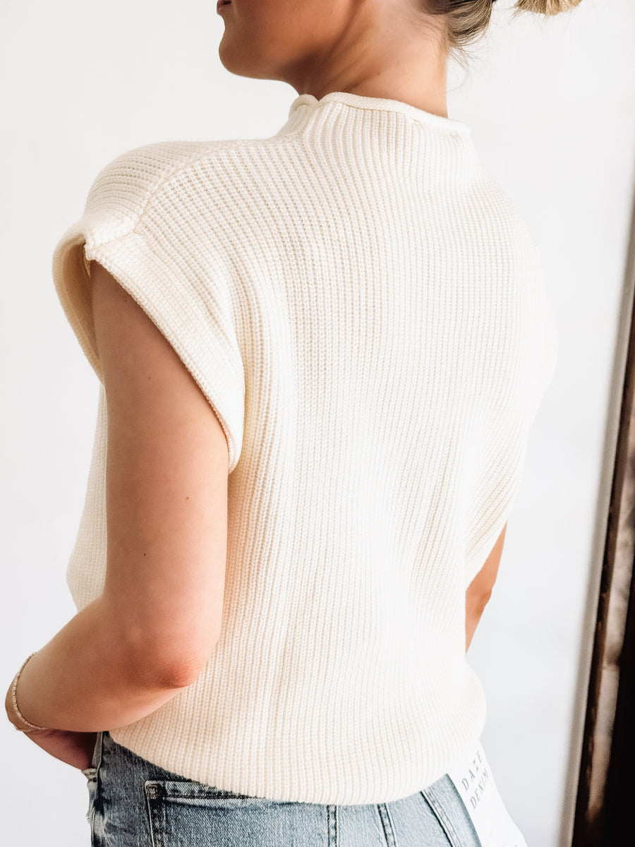 cream mock neck sweater vest