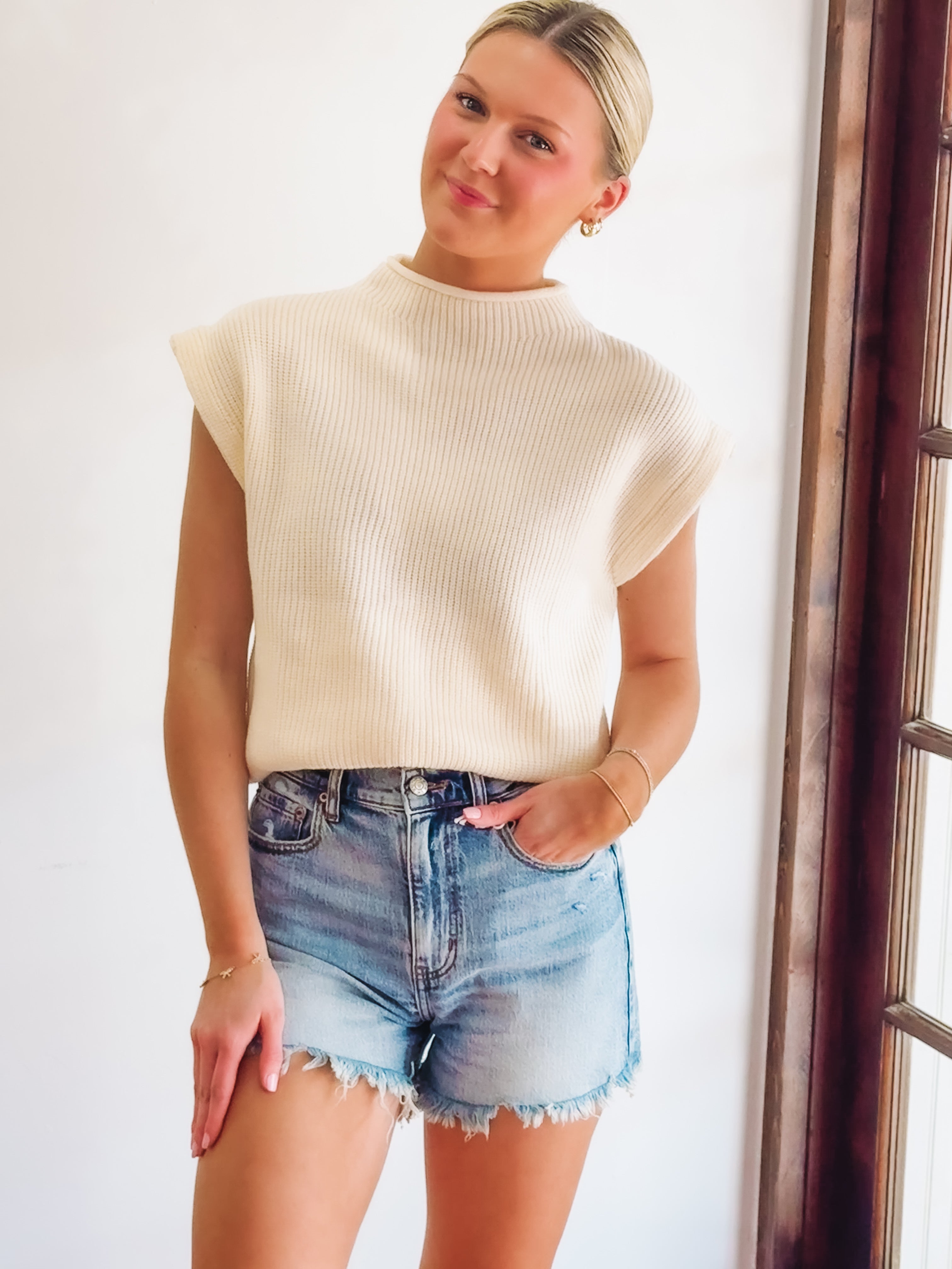 cream mock neck sweater vest