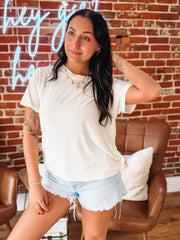 cream short sleeve modal top