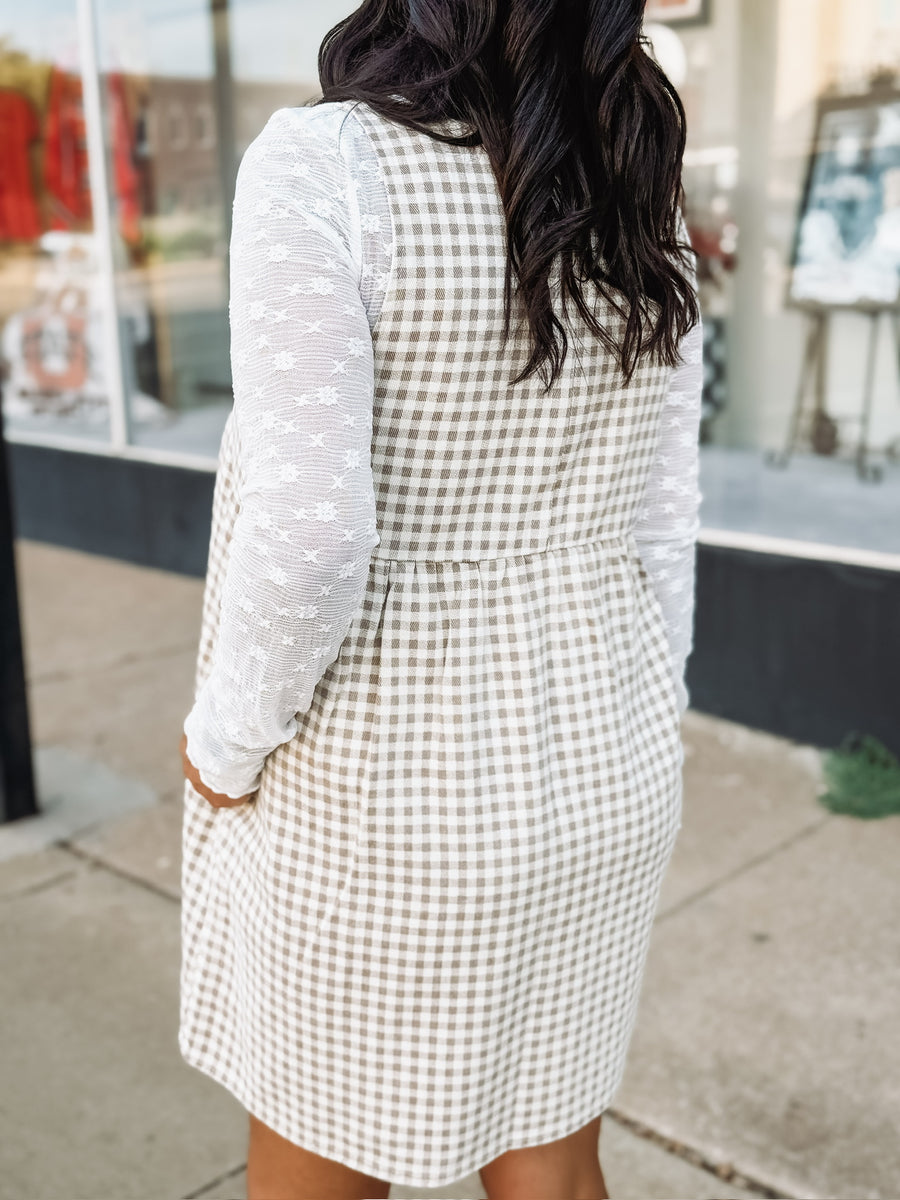 Cream and brown gingham denim feeling tank dress.