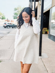 Cream and brown gingham denim feeling tank dress.