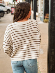 Brown and cream striped long sleeve sweater 