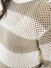 thick white and taupe striped loose knit sweater.